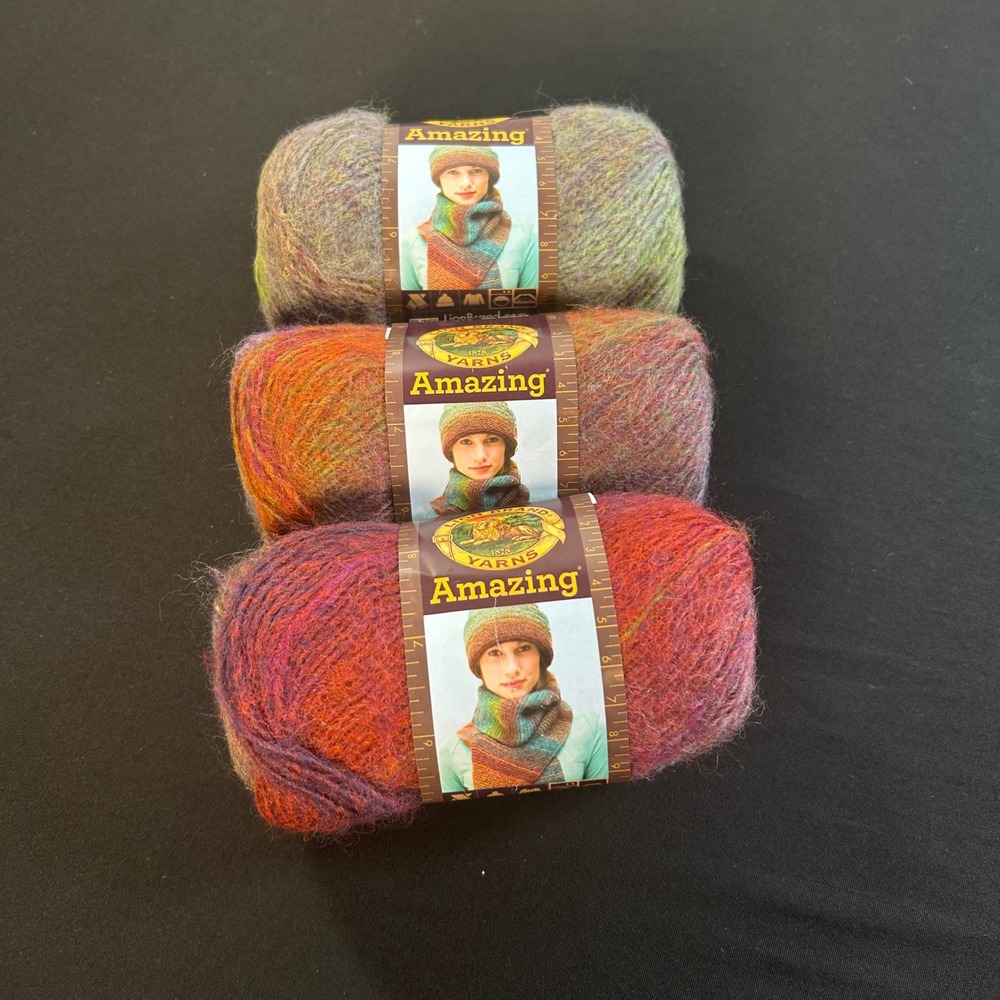 Lion Brand AMAZING Yarn Lot 3 Skeins Wool Blend Color 203 WILDFLOWERS Lot 2204